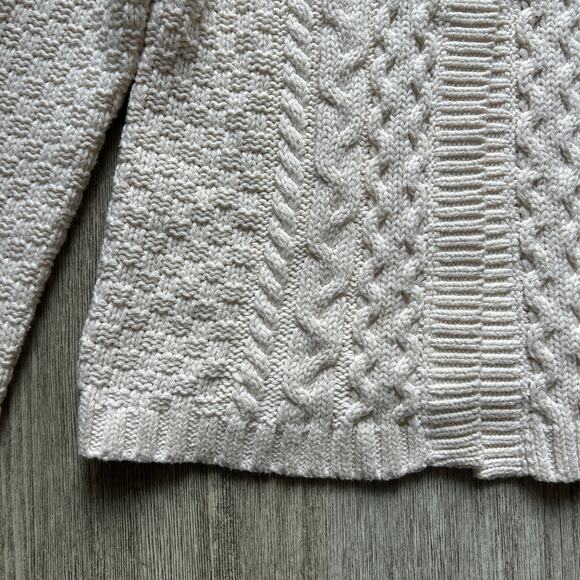 Lands’ End Cream Cable Knit Basketweave Button Down Cardigan Sweater Size Medium - Picture 3 of 8